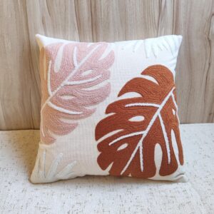 Monstera Crewel Embroidered Pillow Cover