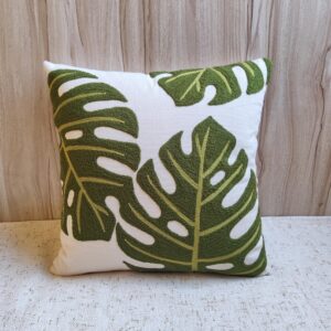 RYDER Green Monstera Hand Embroidered Pillow Cover