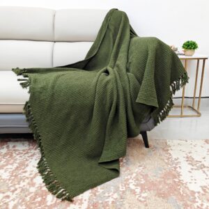 Earthy Elegance Olive Green Textured Cotton Throw