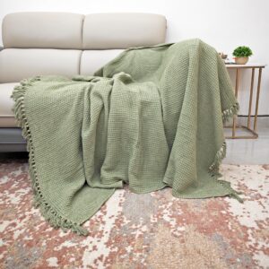 Serene Comfort Sage Green Handwoven Cotton Throw