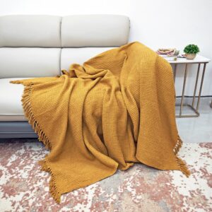 Sun Drenched Style Mustard Yellow Handwoven Cotton Throw