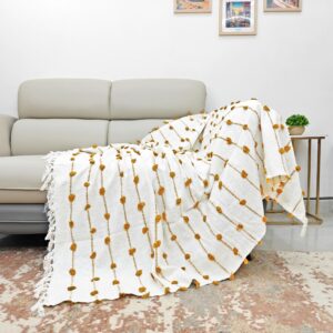 Boho Chic Ivory & Mustard Yellow Tufted Dot Throw