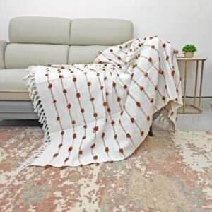Handcrafted Textured Accent Earthy Rust Tufted Dot Throw Blanket