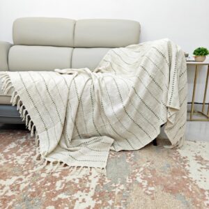 The Alora Boho Chic Sage Green Tufted Stripes Throw Blanket