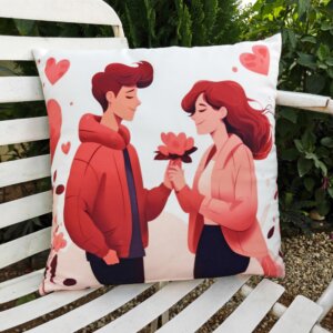 Charming Couple with Flower Cushion Case - 16x16 Inch