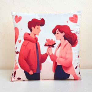 Charming Couple with Flower Cushion Case - 16x16 Inch