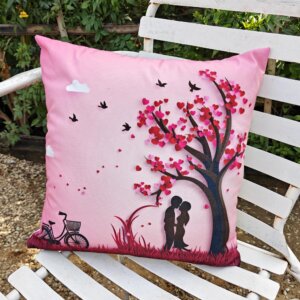 Whimsical Heart Tree Printed Cushion – 16×16 Inch
