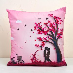Whimsical Heart Tree Printed Cushion – 16×16 Inch