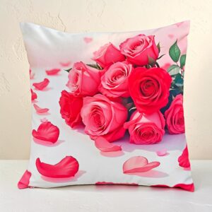 "Eternal Bloom" Rose Printed Cushion – 16×16 Inch